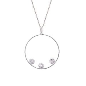 Sterling Silver Circle Drop Hoop Pendant Necklace with CZ Flowers and Chain